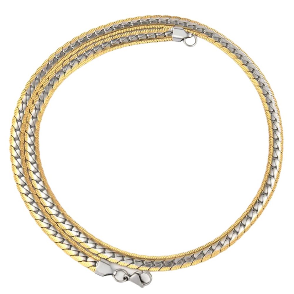 Two Tone Flat Necklace Gold & Silver